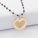 Personalised engraved gold-plated medallion colored beads necklace 19 mm