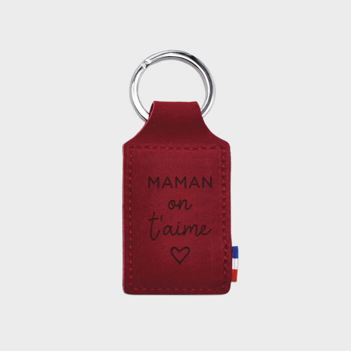 Porte-clés personnalisé gravé cuir rectangle 40x62 mm - bordeaux