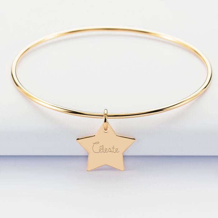 Personalised gold plated bangle and engraved star medallion 20x20mm - name