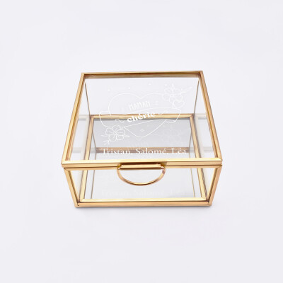 Boîte à bijoux personnalisée 10x10x5 cm verre gravé - Edition spéciale "Maman cœur floral" - face