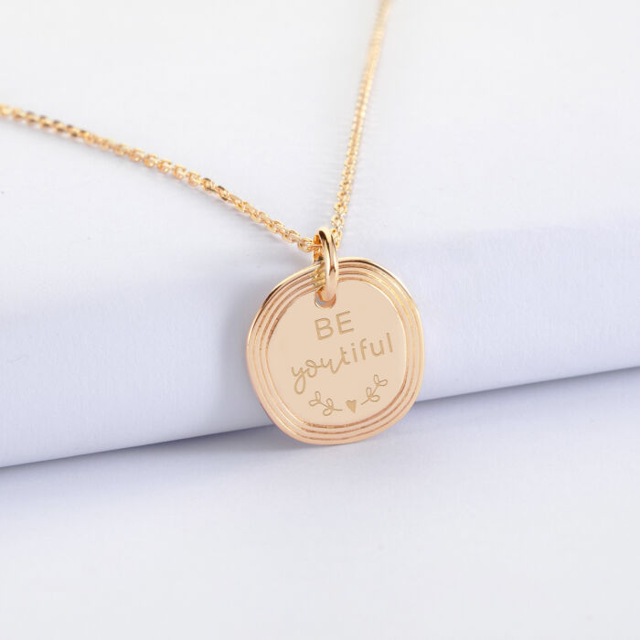 Pendentif personnalisé médaille contour strié gravée plaqué or 17 mm - illustration