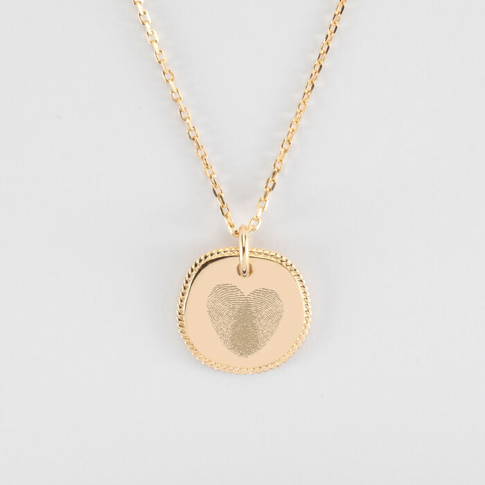 Pendentif personnalisé médaille contour tressé gravée plaqué or 17 mm - empreintes