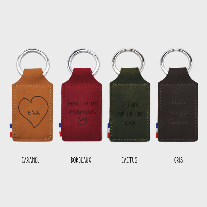 Porte-clés personnalisé gravé cuir rectangle 40x62 mm - nuancier de couleurs