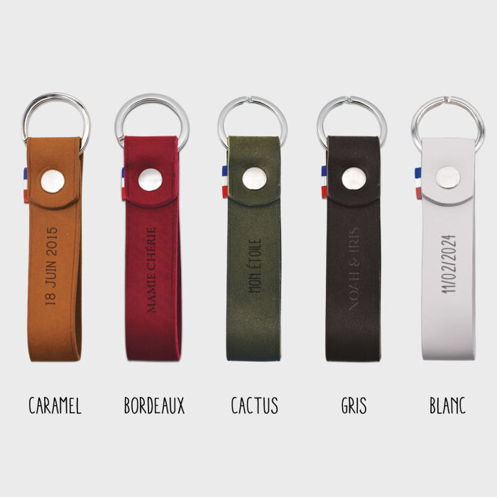 Porte-clés personnalisé gravé cuir lanière 25x100 mm - nuancier de couleurs