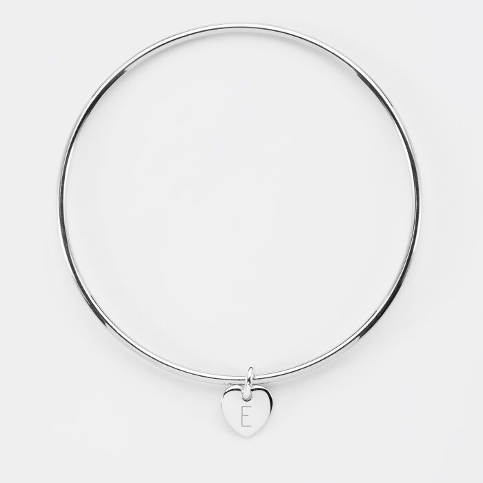 Bracelet personnalisé jonc argent médaille gravée initiale coeur 10 mm - 2