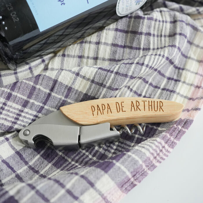 Tire-bouchon personnalisé bois gravé 12,5x3 cm - texte