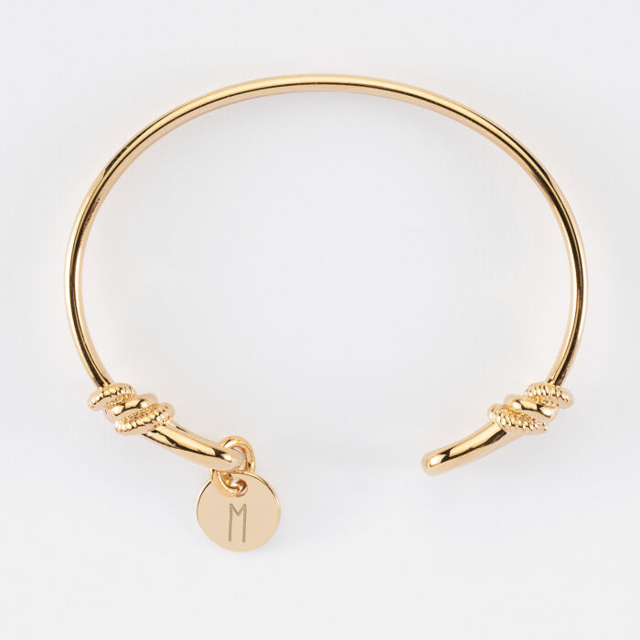 Bracelet jonc personnalisé "Le lien" médaille gravée plaqué or 10 mm - HappyBulle x Lilylovesfashion - M