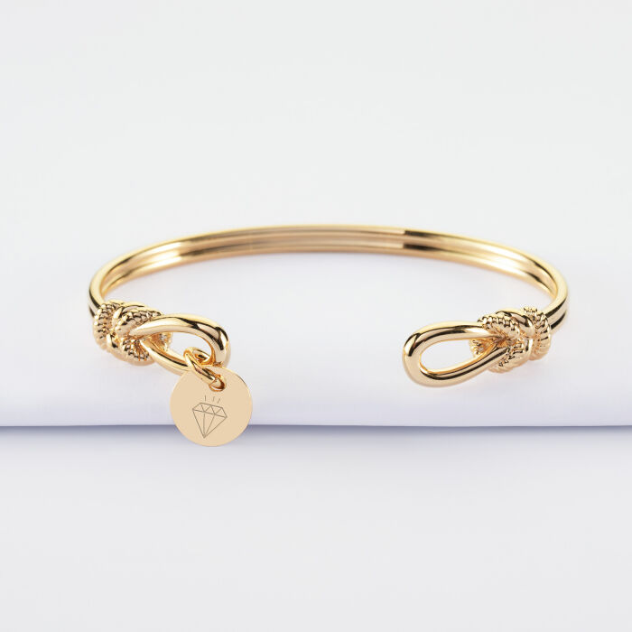 Bracelet jonc personnalisé "Le lien" médaille gravée plaqué or 10 mm - HappyBulle x Lilylovesfashion - pictogramme diamant