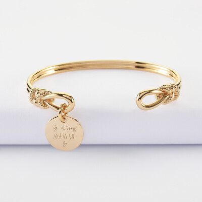 Bracelet jonc personnalisé "Le lien" médaille gravée plaqué or 15 mm - HappyBulle x Lilylovesfashion - écrit