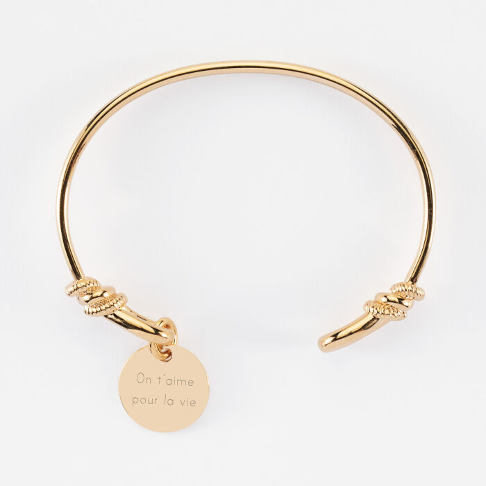 Bracelet jonc personnalisé "Le lien" médaille gravée plaqué or 15 mm - HappyBulle x Lilylovesfashion - texte