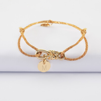 Bracelet cordon pailleté personnalisé "Le lien" et médaille gravée plaqué or 10 mm - HappyBulle x Lilylovesfashion - M