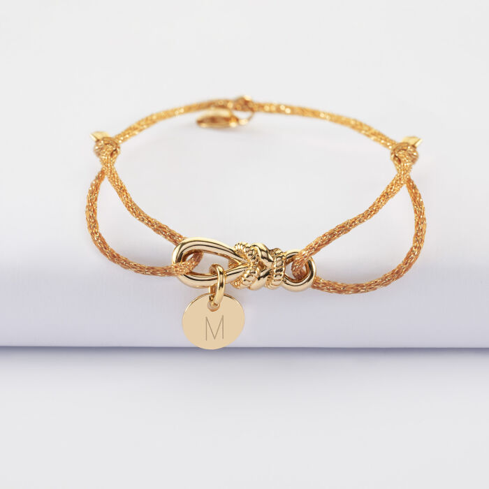 Bracelet cordon pailleté personnalisé "Le lien" et médaille gravée plaqué or 10 mm - HappyBulle x Lilylovesfashion - M