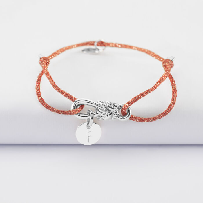 Bracelet cordon pailleté personnalisé "Le lien" et médaille gravée argent 10 mm - HappyBulle x Lilylovesfashion - F