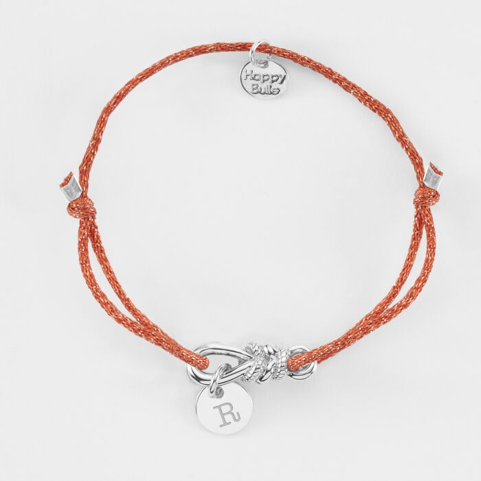 Bracelet cordon pailleté personnalisé "Le lien" et médaille gravée argent 10 mm - HappyBulle x Lilylovesfashion - R