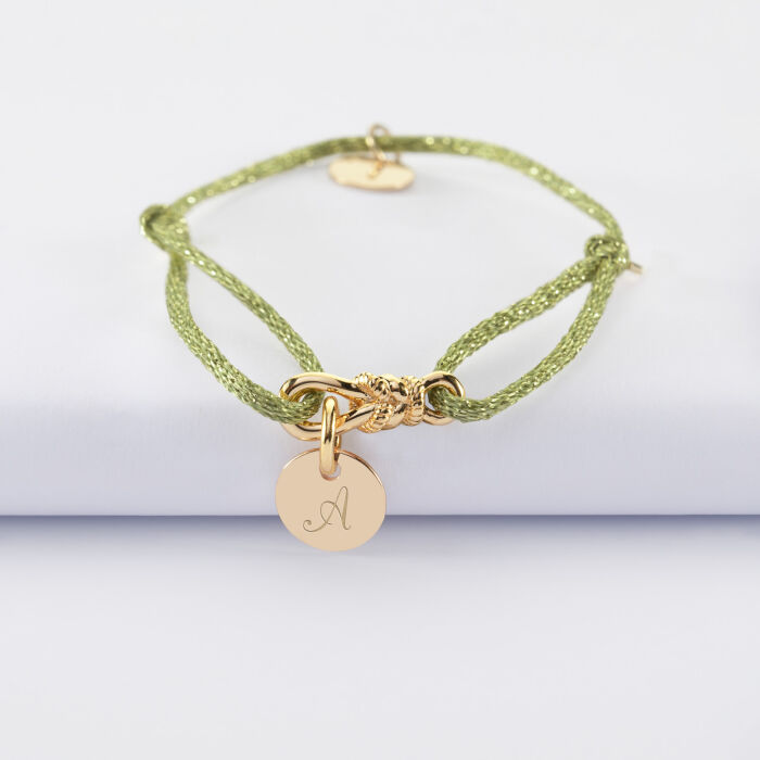 Bracelet enfant cordon pailleté personnalisé "Le lien" et médaille gravée plaqué or 10 mm - HappyBulle x Lilylovesfashion - A