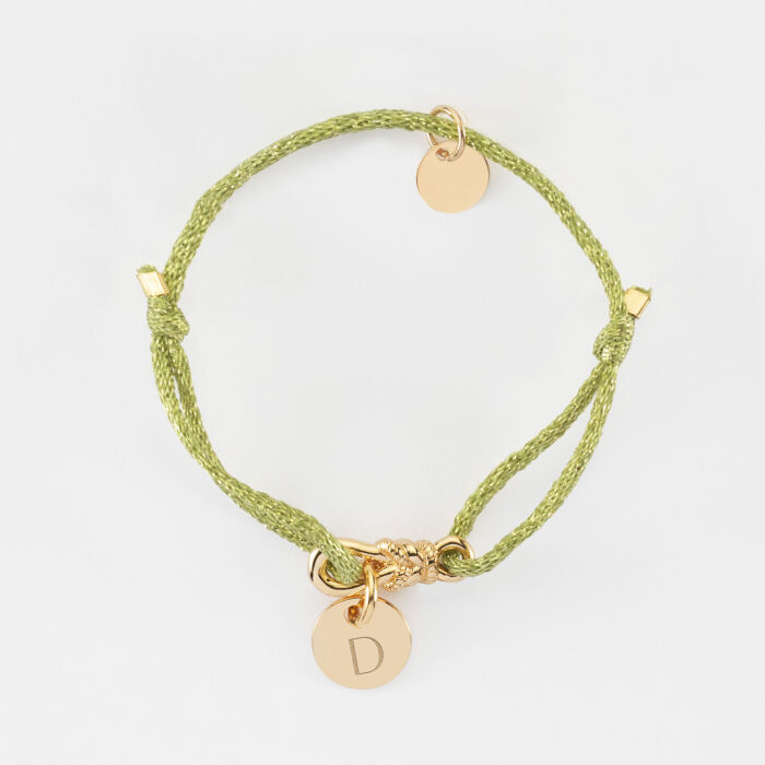 Bracelet enfant cordon pailleté personnalisé "Le lien" et médaille gravée plaqué or 10 mm - HappyBulle x Lilylovesfashion - D