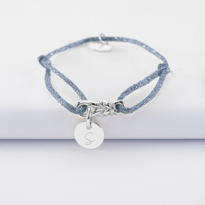 Bracelet enfant cordon pailleté personnalisé "Le lien" et médaille gravée argent 10 mm - HappyBulle x Lilylovesfashion - S