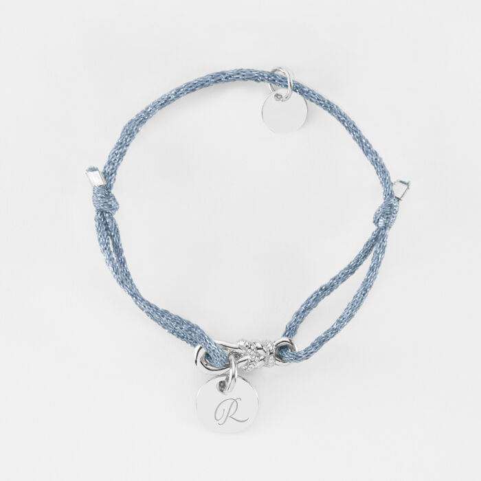 Bracelet enfant cordon pailleté personnalisé "Le lien" et médaille gravée argent 10 mm - HappyBulle x Lilylovesfashion - R