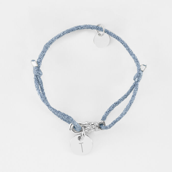 Bracelet enfant cordon pailleté personnalisé "Le lien" et médaille gravée argent 10 mm - HappyBulle x Lilylovesfashion - T