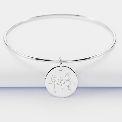 Bracelet personnalisé jonc argent médaille gravée 19 mm - dessin