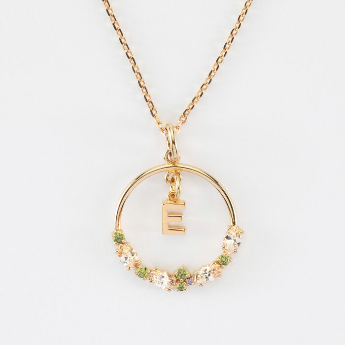 Pendentif cercle scintillant coloré personnalisé médaille plaqué or lettre initiale 5 mm