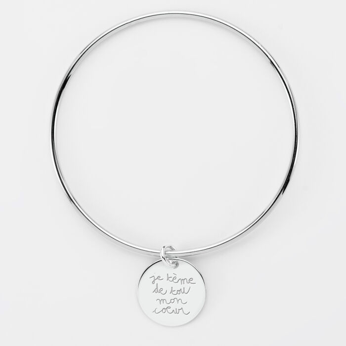 Bracelet personnalisé jonc argent médaille gravée 19 mm - écrits