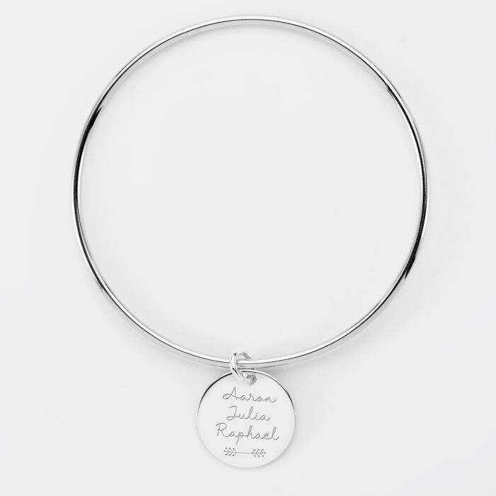 Bracelet personnalisé jonc argent médaille gravée 19 mm - prénoms