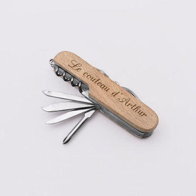 Couteau suisse personnalisé bois gravé - prénom