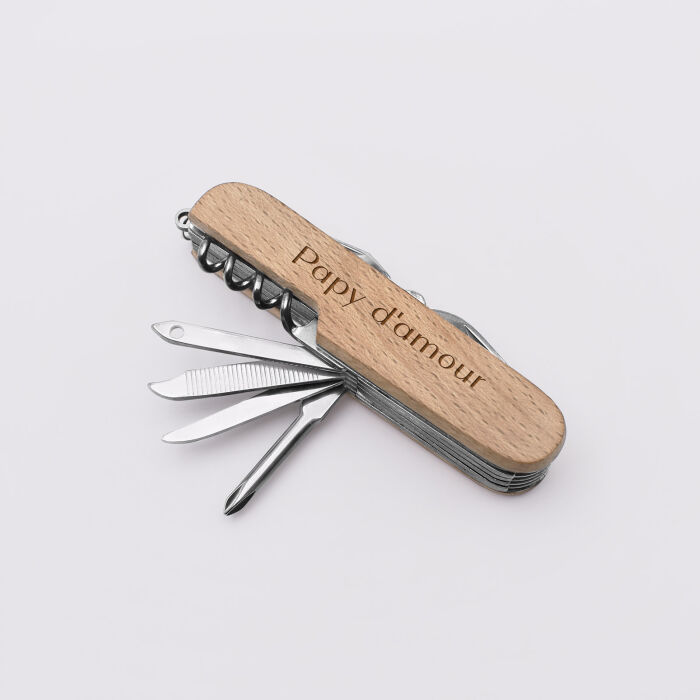 Couteau suisse personnalisé bois gravé - papy d'amour