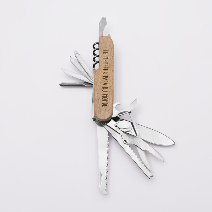Couteau suisse personnalisé bois gravé - meilleur papa du monde