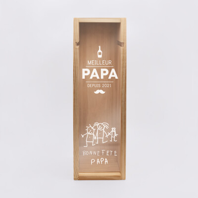 Caisse de vin bois couvercle acrylique gravé - Edition spéciale "Meilleur Papa depuis" - dessin