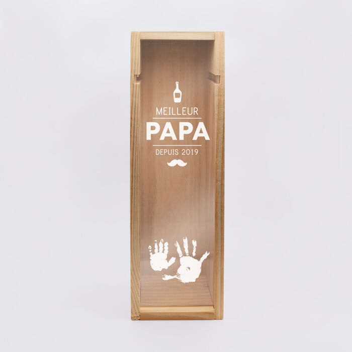 Caisse de vin bois couvercle acrylique gravé - Edition spéciale "Meilleur Papa depuis" - empreinte