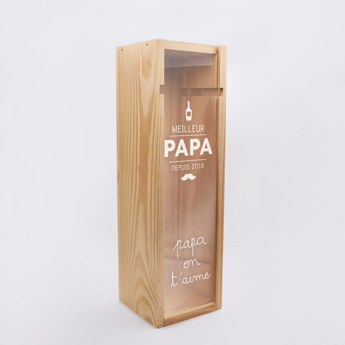 Caisse de vin bois couvercle acrylique gravé - Edition spéciale "Meilleur Papa depuis" - écrit