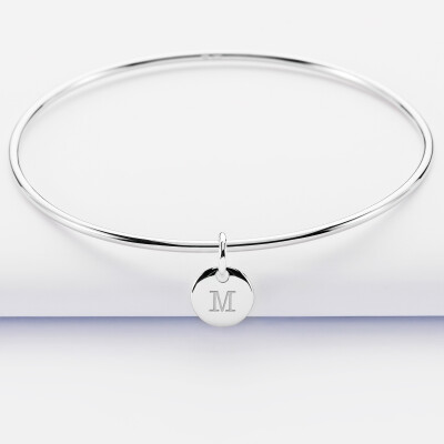 Bracelet personnalisé jonc argent médaille gravée initiale 10 mm - 1