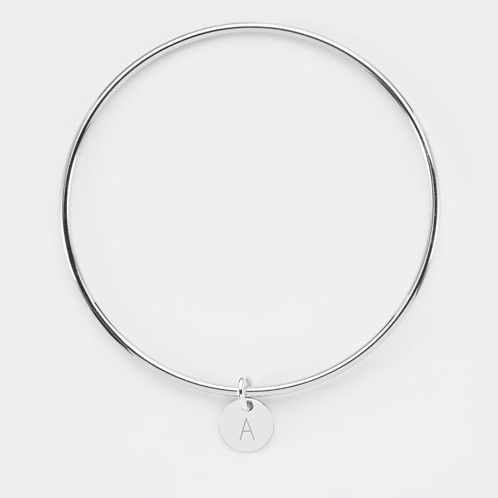 Bracelet personnalisé jonc argent médaille gravée initiale 10 mm - 2