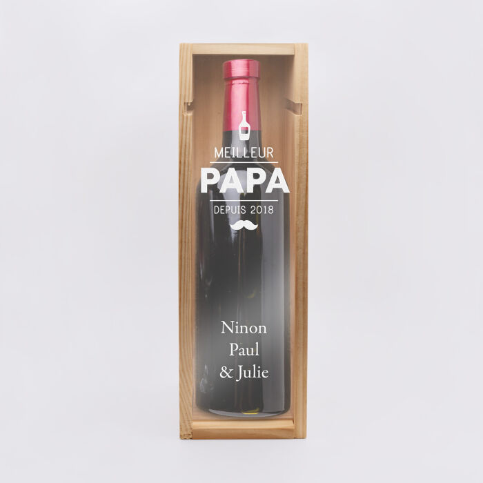 Caisse de vin bois couvercle acrylique gravé - Edition spéciale "Meilleur Papa depuis"