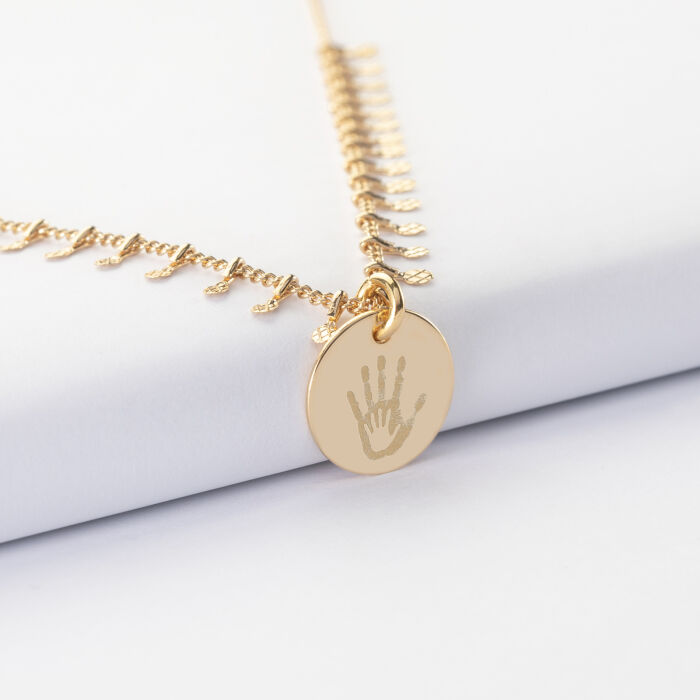 Collier chaîne pampilles personnalisé médaille gravée plaqué or 15 mm