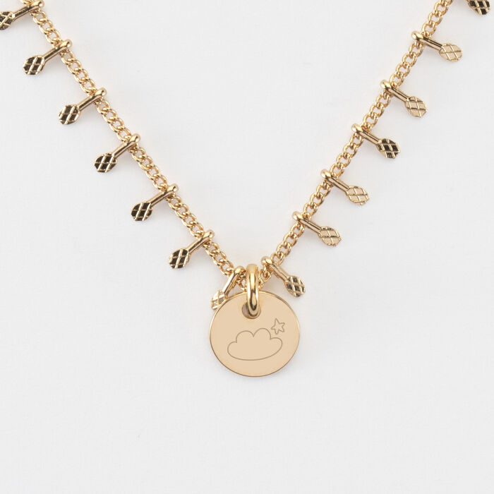 Collier chaîne boules personnalisé médaille gravée plaqué or 10 mm