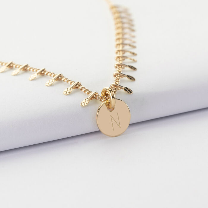 Collier chaîne boules personnalisé médaille gravée plaqué or 10 mm