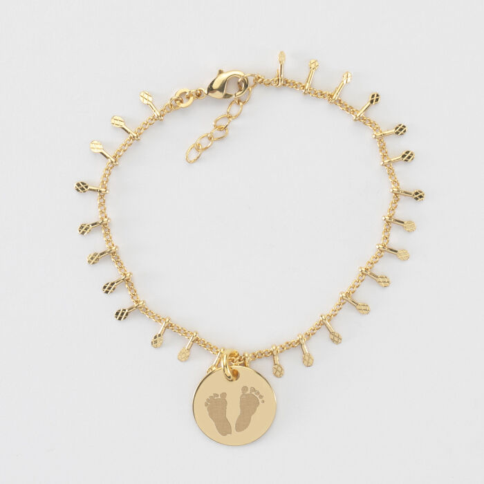 Bracelet chaîne pampilles personnalisé médaille gravée plaqué or 15 mm