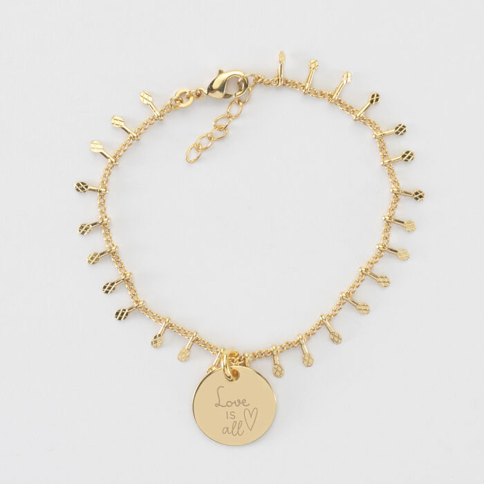 Bracelet chaîne pampilles personnalisé médaille gravée plaqué or 15 mm
