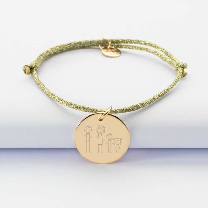 Bracelet personnalisé cordon pailleté médaille gravée plaqué or 19 mm - illustration