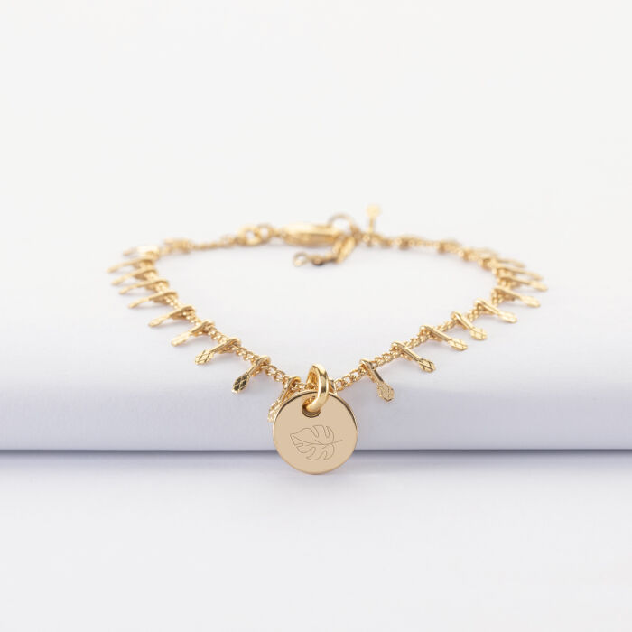 Bracelet chaîne pampilles personnalisé médaille gravée plaqué or 10 mm