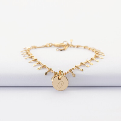 Bracelet chaîne pampilles personnalisé médaille gravée plaqué or 10 mm