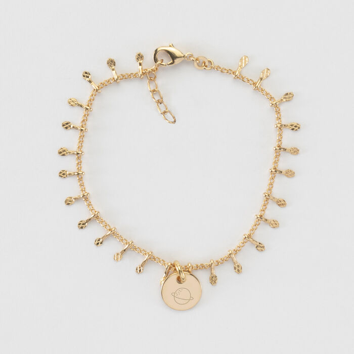 Bracelet chaîne pampilles personnalisé médaille gravée plaqué or 10 mm