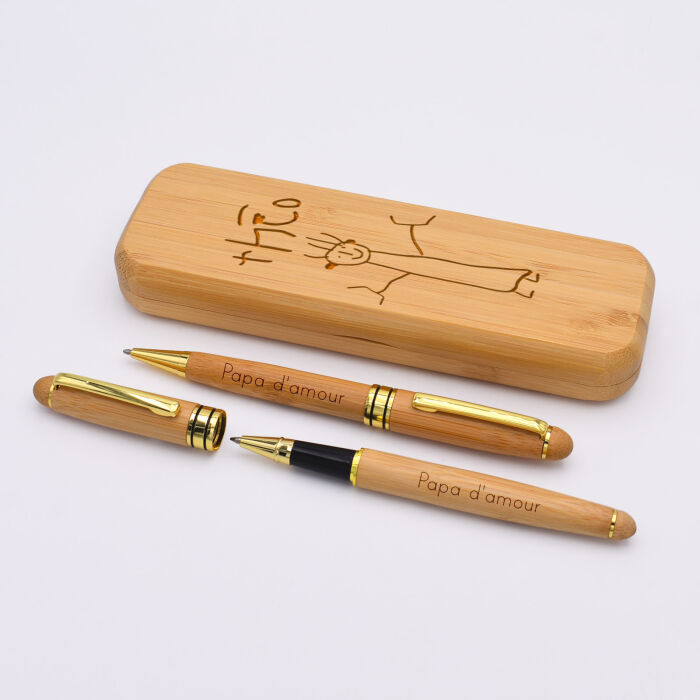 Personalised Bamboo Pen Case and 2 Engraved Pens 170x60 mm- Our Little Imperfections