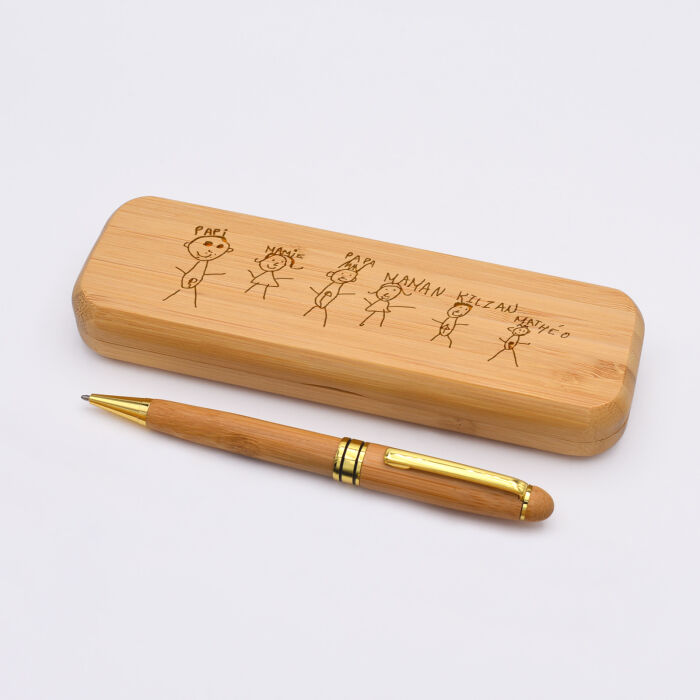 Coffret bambou personnalisé et stylo gravé 170x54 mm