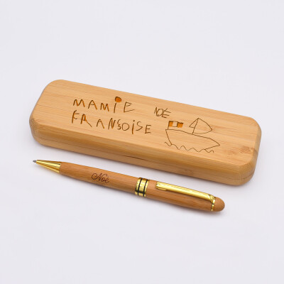 Coffret bambou personnalisé et stylo gravé 170x54 mm