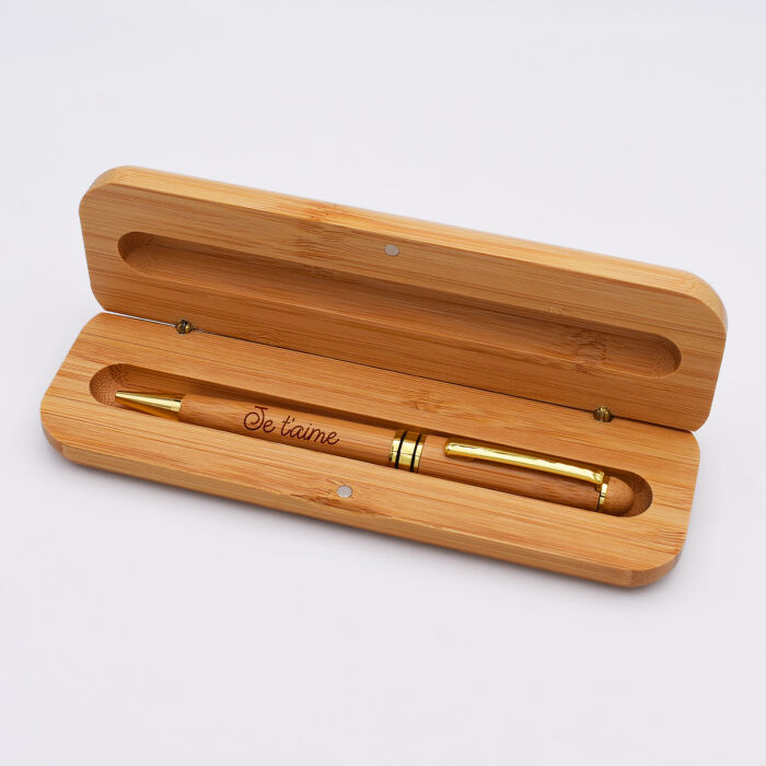 Personalised Bamboo Box and Engraved Pen 170x54 mm- Our Little Imperfections