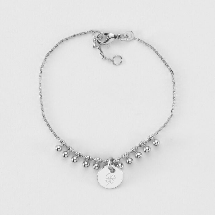 Bracelet chaîne boules personnalisé médaille gravée argent 10 mm